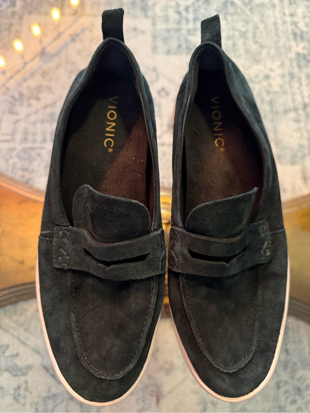 Vionic Uptown Loafer Black Suede Slip-On w/White Platform Sole Dark Academia 8.5 - Picture 2 of 9